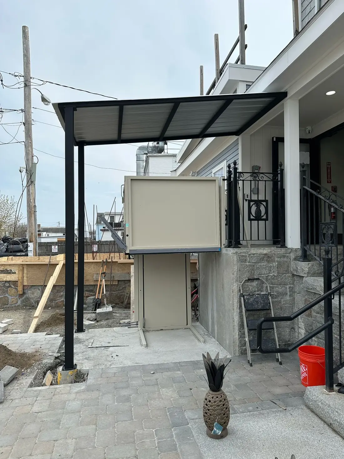 Completed steel canopy fabricated and installed by Falcons Iron Design