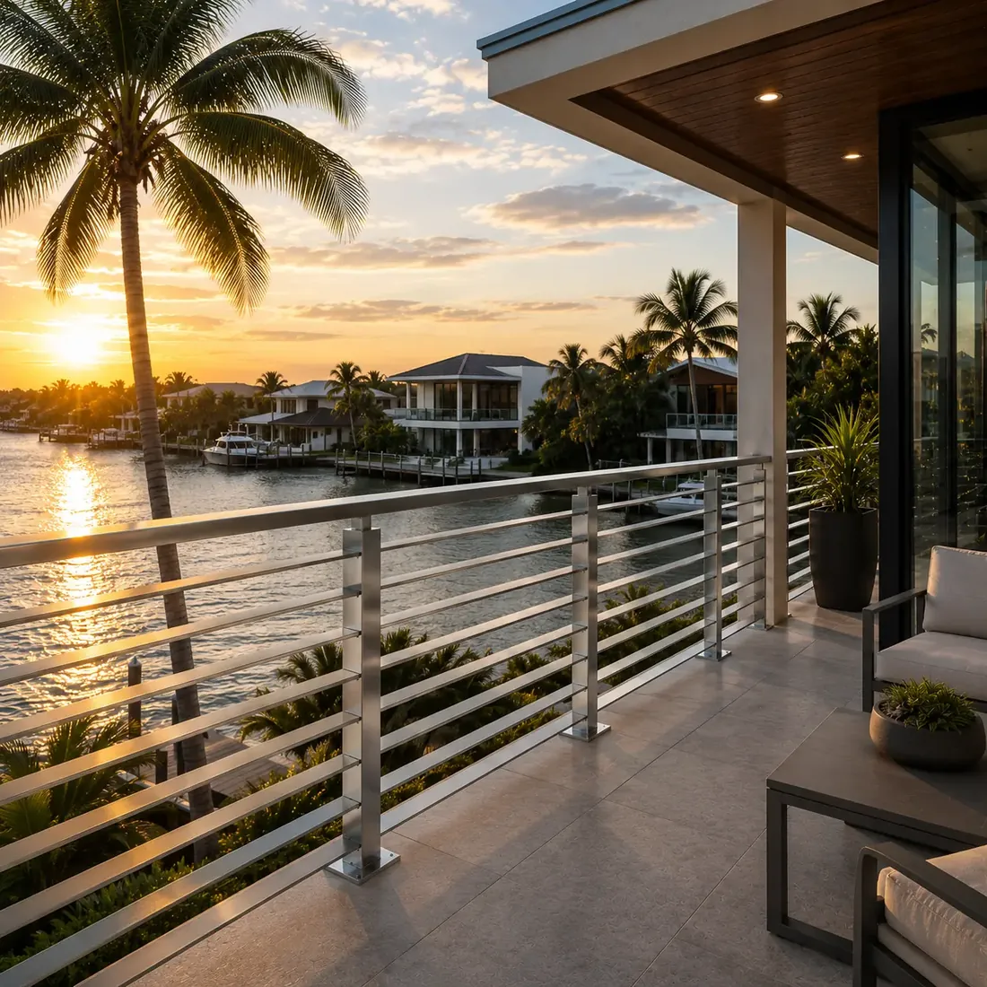 Modern flat bar railing with horizontal lines